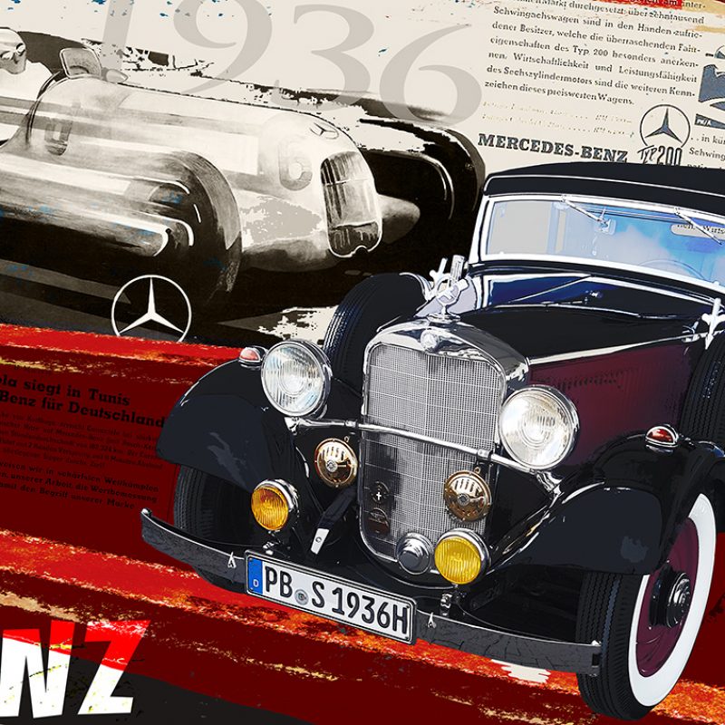burkhard lohren – dream cars – mb 200 w21 lang 1936 – 70 x 100 cm