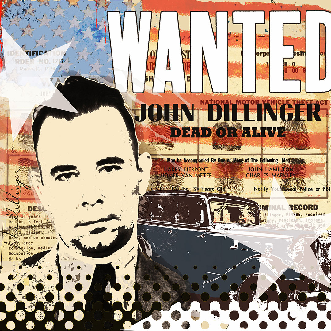 burkhard lohren - wanted - john dillinger - 100 x 100 cm