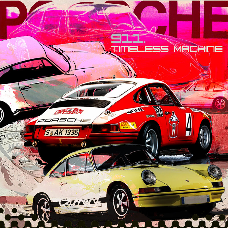 porsche-art-_–100-x-100-_-911-timeless-machine_-2023 _ mixed media auf leinwand _ unikat